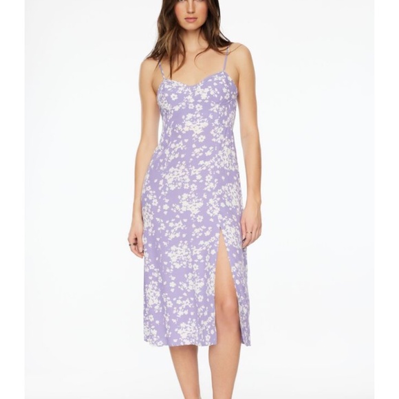 Midi cami dress with slit purple and white flower print - Picture 8 of 11